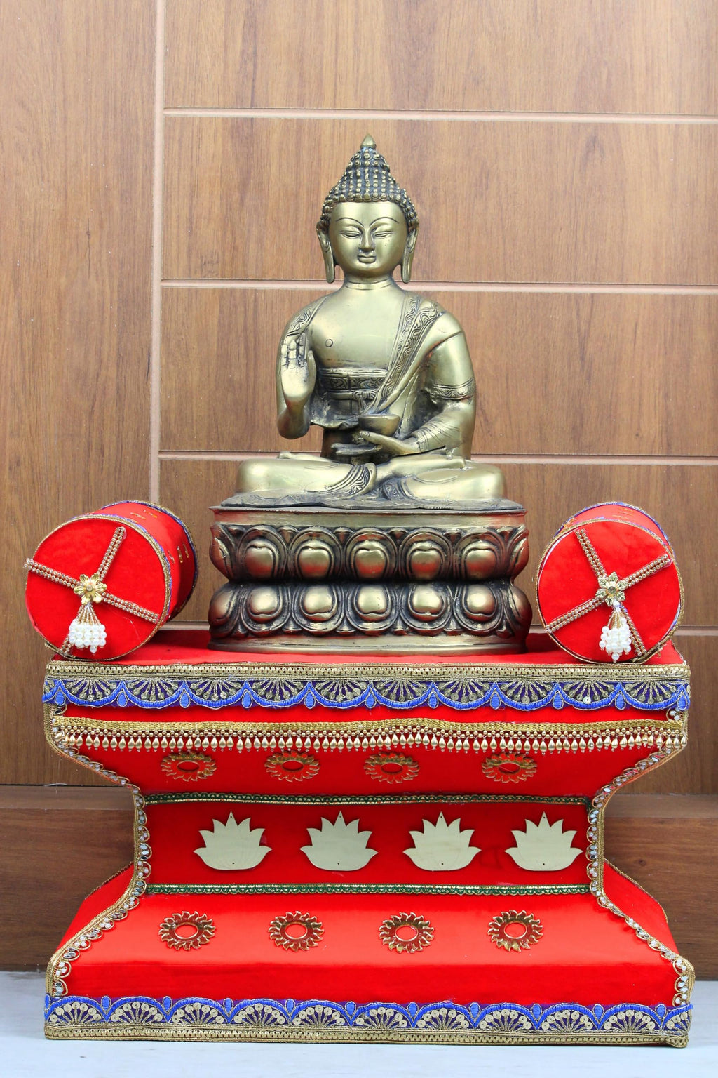 Daedal crafters Ganesh Chaturthi Mandap for Home Decoration, Red Pooja Makhar with Lotus Design - 20x16x12 Inch, Tabletop Lightweight Ganpati Decoration Mandap for Festival, Diwali & Temple Decor