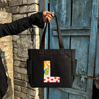 TSANTA Alphabet Tufted Canvas Tote Bag for Women, Laptop Compatible, Zipper Pockets, 35x11x31 cm, Multi, Cotton, Shoulder Strap, Personalised Letter Design