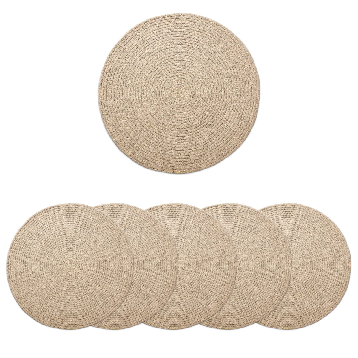 Encasa XO Round Ribbed Cotton Dining Table Mats, Heat Resistant Beige Kafalo