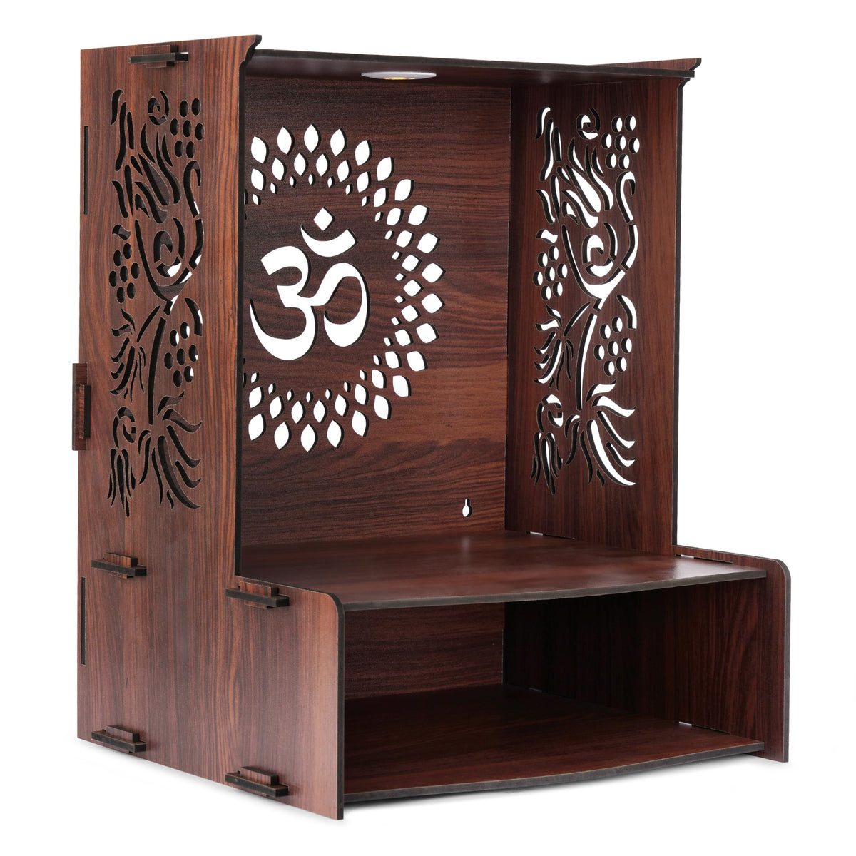 Pixie Daisy Wooden Temple for Home | Modern Pooja Mandir with Om Laser Cut Design | Engineered Wood Mandir for Home & Office | Compact Wall/Floor Prayer Unit for Dhoop, Diya & Idols Size 40 * 30 * 4