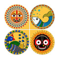 Artvibes Pattachitra Wooden Wall Hanger for Home Decor | Modern Decoration Items | Living Room | Bedroom | Office | Wall Art Print | Handcrafted Art | Unique Gift Items (WH_8441N), Set of 4