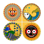 Artvibes Pattachitra Wooden Wall Hanger for Home Decor | Modern Decoration Items | Living Room | Bedroom | Office | Wall Art Print | Handcrafted Art | Unique Gift Items (WH_8441N), Set of 4