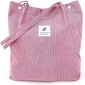 Kawn Women Corduroy Shopper Tote Bag Canvas Shoulder Cord Purse Reusable Shopping Bag Grocery Bag Large Capacity Washable Handbag Shoulder Bag With Inner Pocket For Daily Use (Light Pink)
