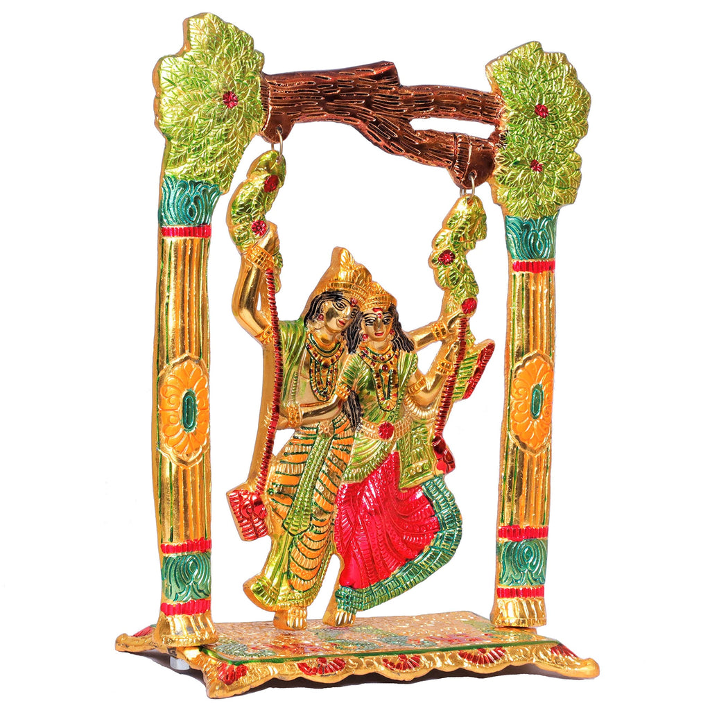 KridayKraft Metal Colourfull Radha Krishna Idol on Swing Jhula Decorative Showpiece Figurine Religious Idols for Home Office Statue Murti for Decoration & Pooja Gifting Purpose Sculpture
