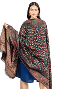 Naureen Women Faux Pashmina Kani Shawl with Mughal Artwork and Zari Accents, Warm and Soft, 40x80 inch