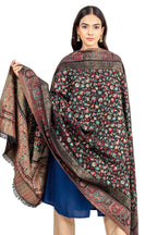 Naureen Women Faux Pashmina Kani Shawl with Mughal Artwork and Zari Accents, Warm and Soft, 40x80 inch