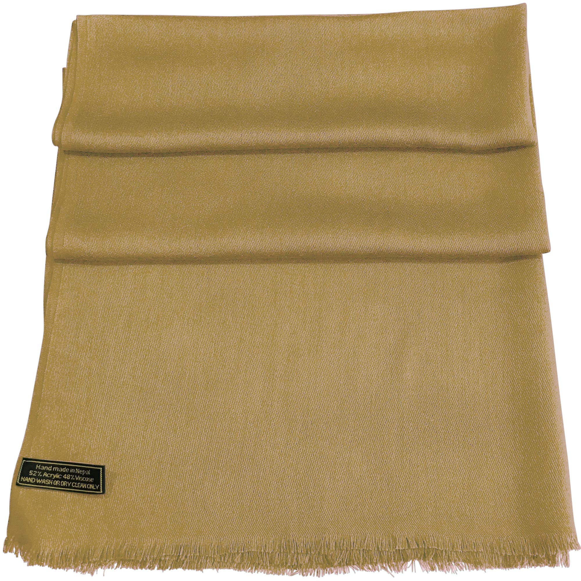 CJ Apparel Gold Brown Solid Color Fringe Design Nepalese Shawl Scarf Wrap Stole Throw Head Wrap Pashmina Hand Made in Nepal New