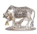 Prince Home Decor & Gifts Metal Kamdhenu Cow with Calf Statue (Silver)