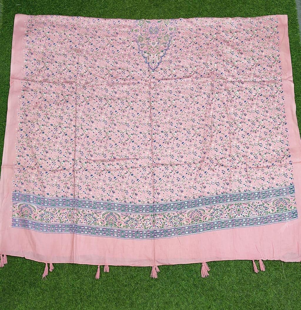 JAHAN TEXTILE Floral Printed Scarf for Women | Soft Lightweight Dupatta/Stole with Tassels | Elegant Ethnic & Casual Wear Wrap | Stylish Designer Shawl for All Seasons (Baby Pink)