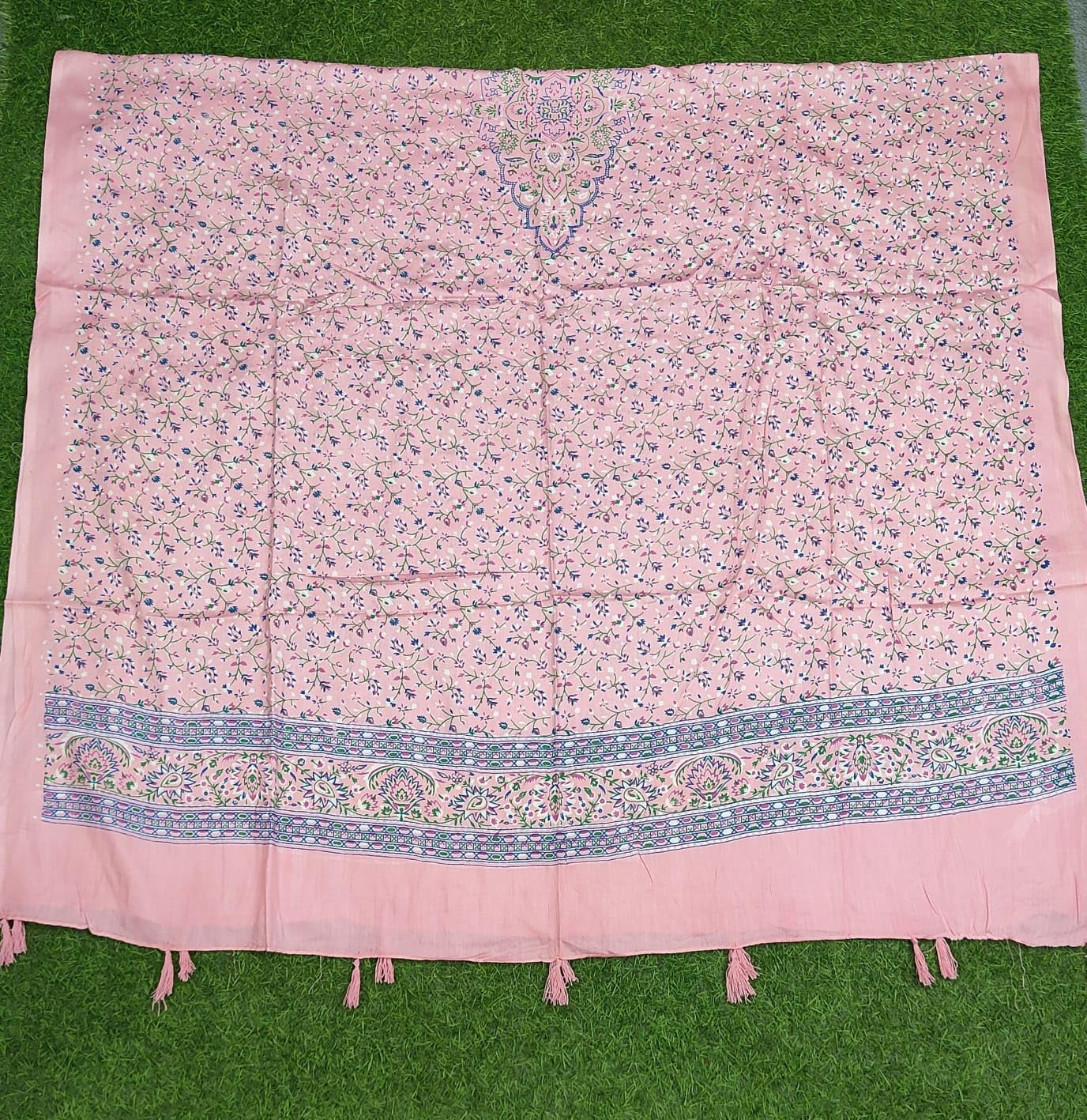 JAHAN TEXTILE Floral Printed Scarf for Women | Soft Lightweight Dupatta/Stole with Tassels | Elegant Ethnic & Casual Wear Wrap | Stylish Designer Shawl for All Seasons (Baby Pink)