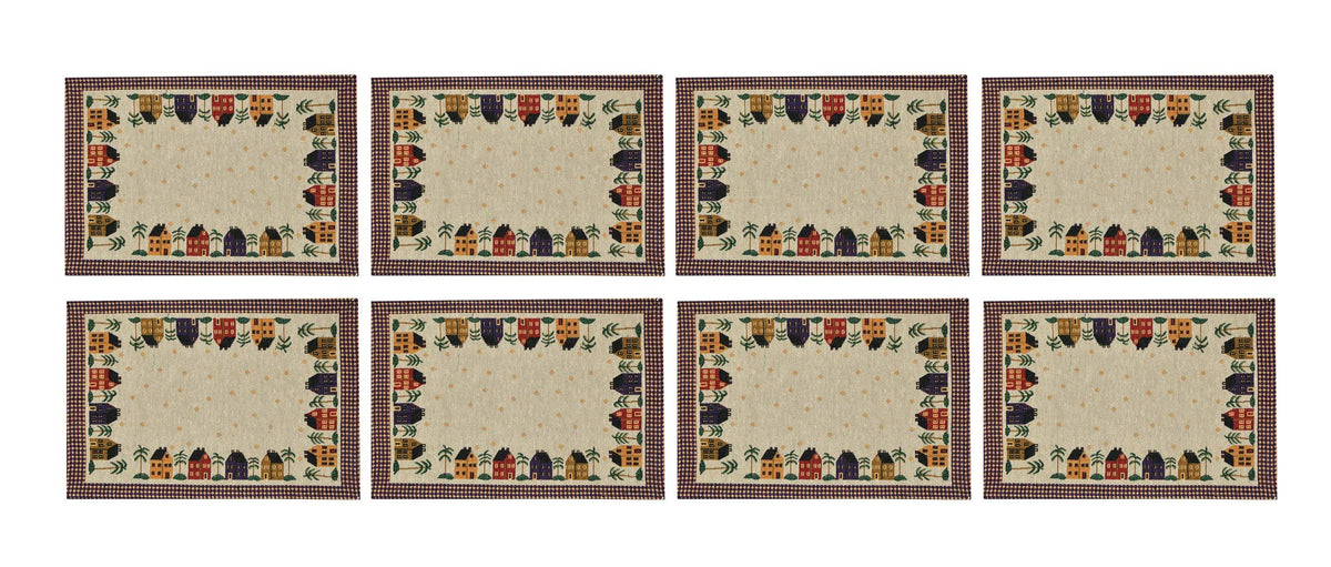 Galaxy Home Decor Dining Table 8 Table Mats ( Mat 13x18 inches ) Washable Cotton Linen Mat Jacquard Fabric, Multicolor (Hut Design, 8 Mats) Kafalo