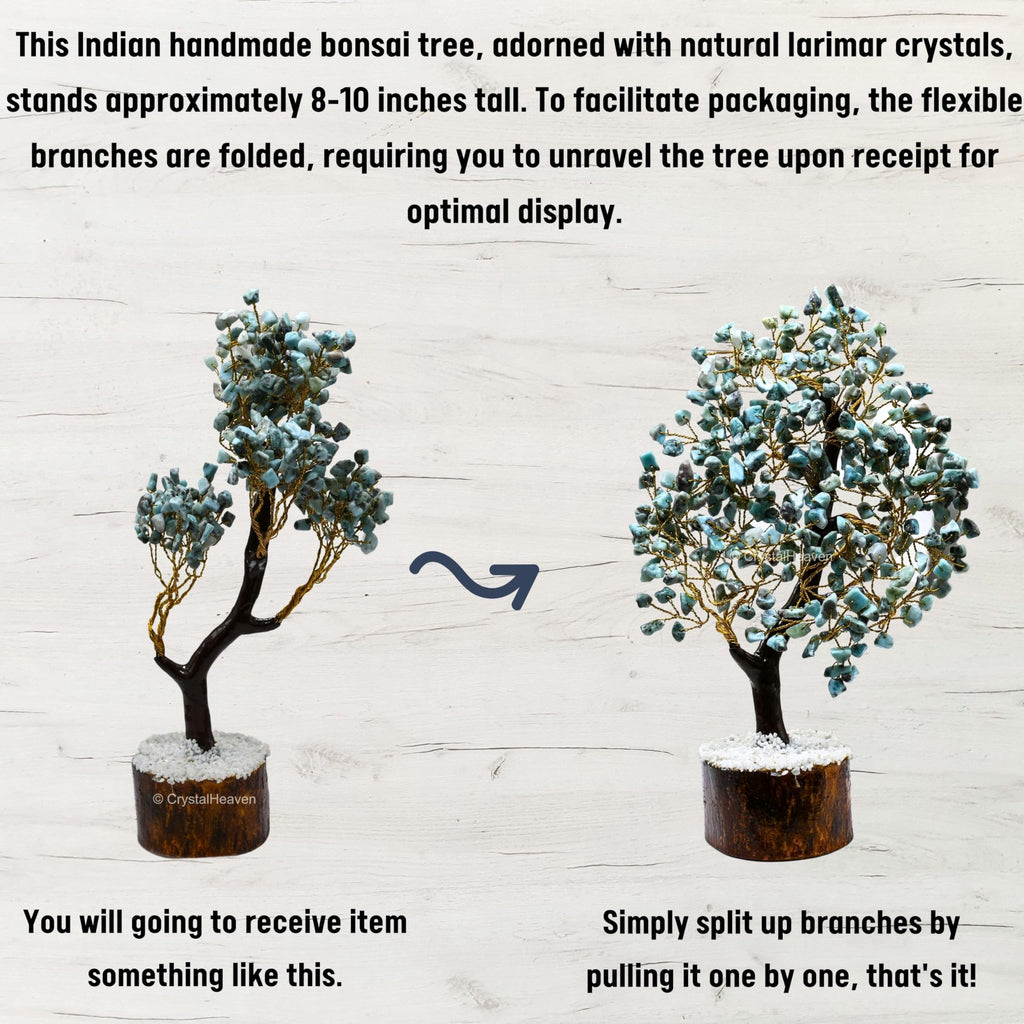Certified Larimar Crystal Tree for Good Luck - Healing Crystals Money Tree for Wealth, Positive Energy at Home Office - Decorative Spiritual Gifts for Vastu, House Warming