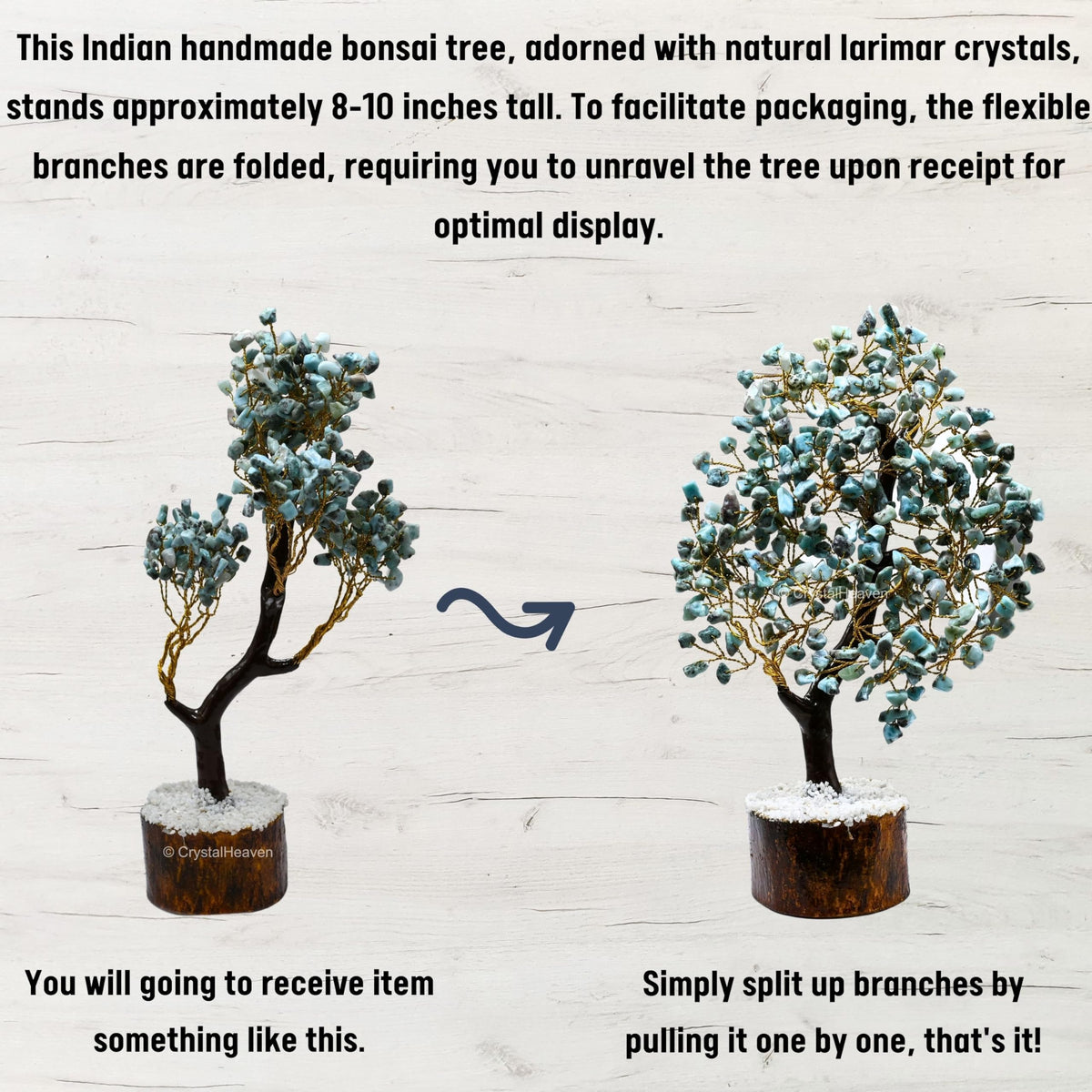 Certified Larimar Crystal Tree for Good Luck - Healing Crystals Money Tree for Wealth, Positive Energy at Home Office - Decorative Spiritual Gifts for Vastu, House Warming