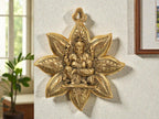 KridayKraft Metal Ganesha Wall Hanging, Golden Finish, Star Shaped Decorative, 30 cm Height, 26 cm Width, 550 GM