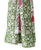 Ravaiyaa - Attitude is everything Hand Block Printed Cotton Long Stole Scarves Hijab Neck Wrap Scarf 71 X 21 Inch (Green Pink Floral)