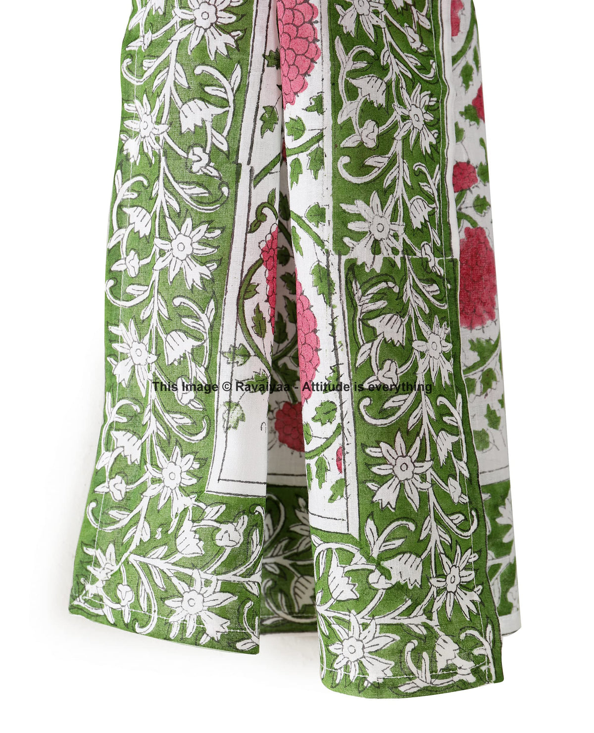Ravaiyaa - Attitude is everything Hand Block Printed Cotton Long Stole Scarves Hijab Neck Wrap Scarf 71 X 21 Inch (Green Pink Floral)
