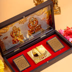 anciently Laxmi Ganesh Pocket Temple with Charan Paduka for Diwali Gift, House Warming Gifts, Return Gift Puja Box (Rectangle Shaped, Gold Plated, 1 Piece)