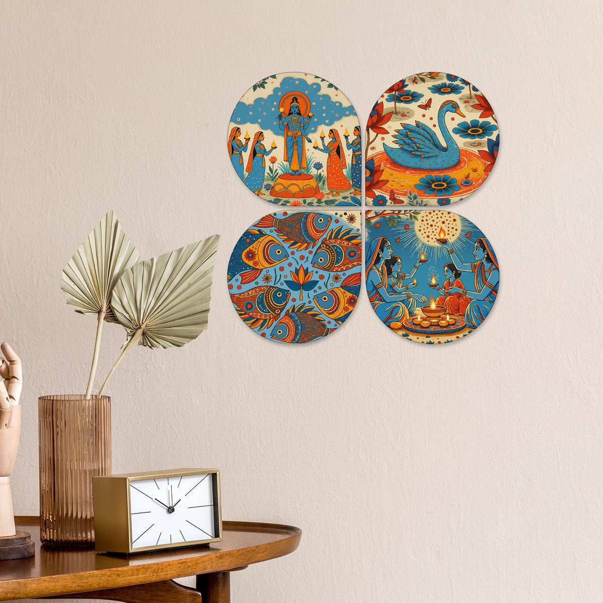 Artvibes Spiritual Wooden Wall Hanger for Home Decor | Wall Sculpture | Signs & Plaques | Decoration Wall Hanging Items | Modern Decor Artwork | Wall Poster | Unique Gift (WH_8442N), Set of 4