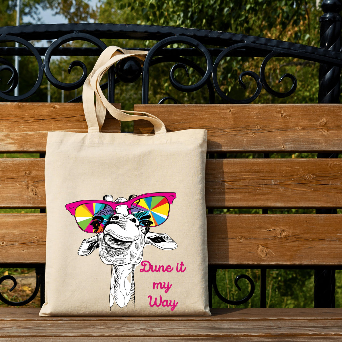 snapiq COTTON 350 GSM Canvas Tote Bag for Women and Girls Thick Fabric with Zipper (Beige, Giraffe1)