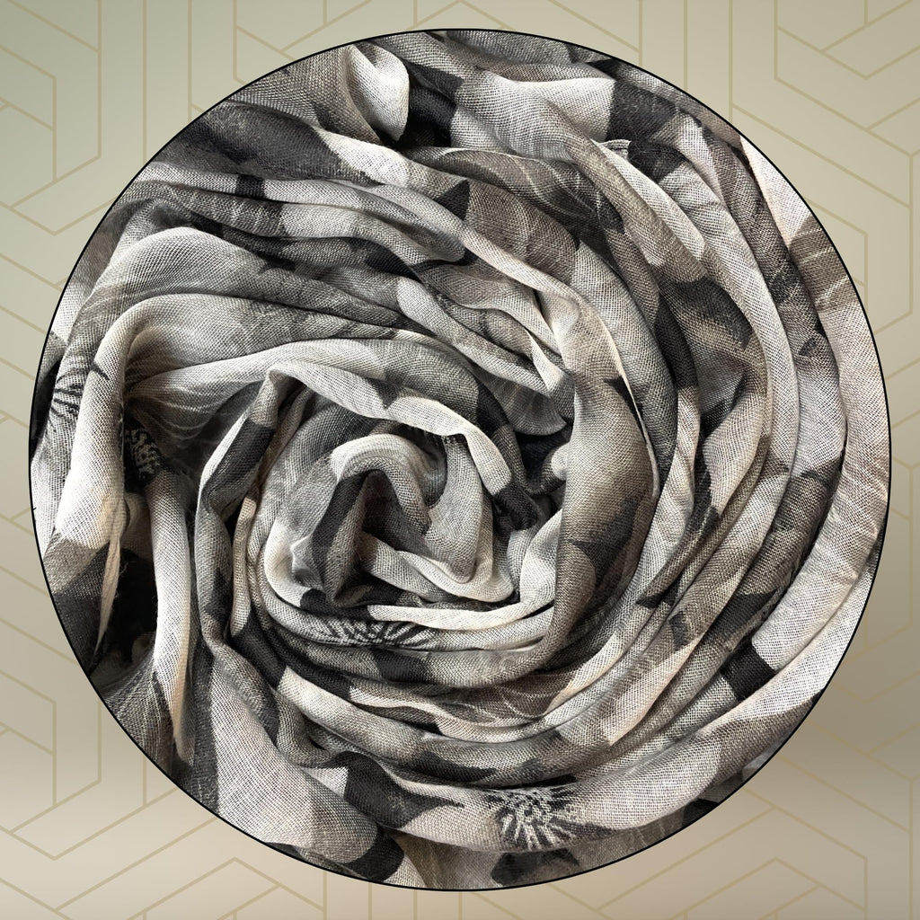 FAHABO Digital Print Mal Mal Cotton Scarf for Women – Soft, Lightweight Hijab & Stole with Tassels | Head/Neck Wrap Size: 71 L x 33 W (Onyx Grey)