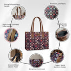 Stylique Premium Jute Tote Bag for Woman | Big Size Hand Bag for Women | Tote Bag with Zipper| Stylish Shopping Bag for Women with Spacious Storage - 14 Inches (Brown)