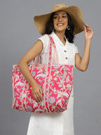 Ravaiyaa - Attitude is everything Women & Man Beautiful Printed Cotton Grocery Shopping Bag | Shoulder Bag | Cotton Tote Bag | Travel Tote Bags 18x5.5x16 Inch (Pink Floral)
