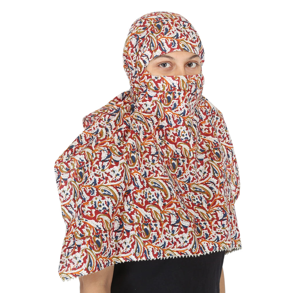 DEEPNYRA - LIVING STYLE Female Cotton Scarf Face Full Covering With Mask Head Hair Wrap Sun Protection For Women Printed Square All Season Wear (MARRON), Maroon
