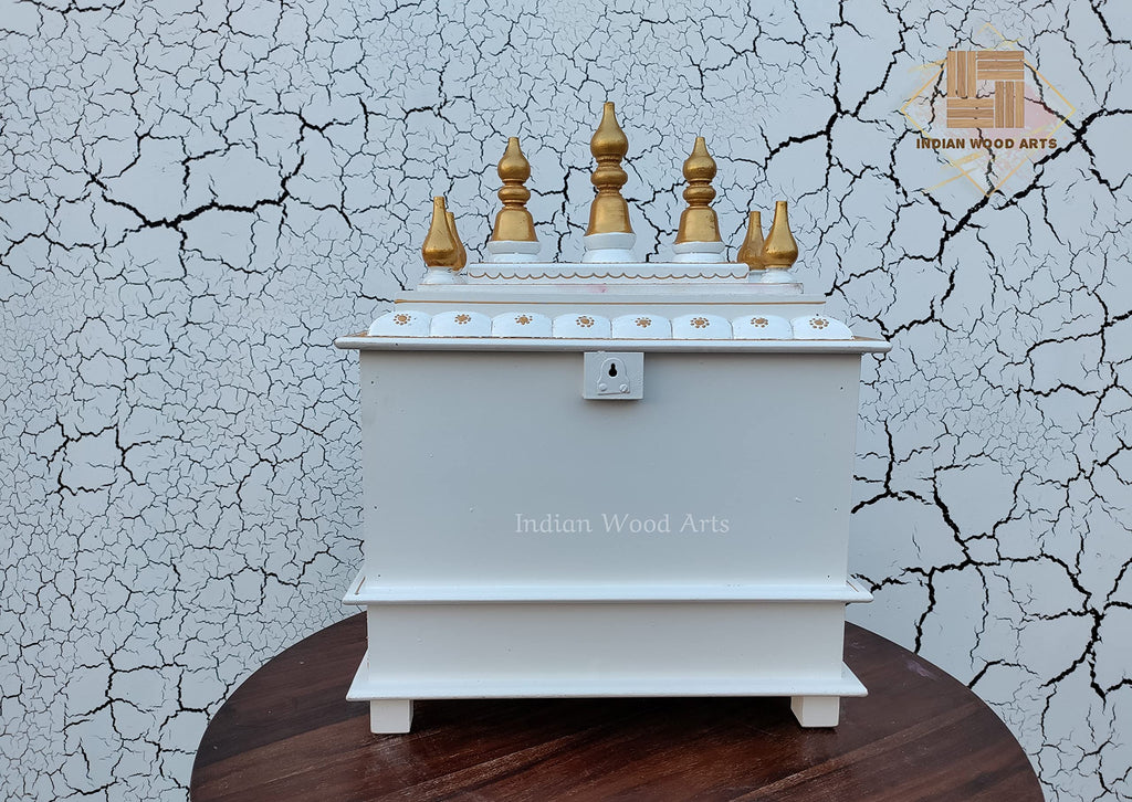 Indian Wood Art Handcrafted Wooden Temple | Pooja Mandir for Home | Pooja Mandap for God Idol Decorative Spiritual Altar with Drawer