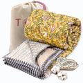 TOAIArt Premium Jaipuri Dohar | AC Blanket Summer Quilt | Hand Block Printed | 3 Layers | Reversible | 150GSM 100% Mulmul Cotton | 100% Cotton Flannel Filling | Queen 90 X 108|MohanVan Kafalo