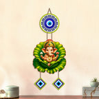 Artvibes Bal Ganesh on Lotus Leaf Evil Eye Wall Hanging for Home Decor | Nazar Protection Hanging for Entrance Living Room Temple Office | Vastu Blessings Positive Energy Decorative Gift (WH_8569N)