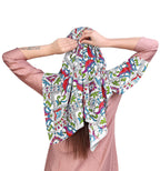 7 season's Female Cotton Short Scarf Cum Mask Universal Size/Usable For Vehicle Driver For Sunlight Uv Protection/White Printed Design (White Jaipuri, Free)