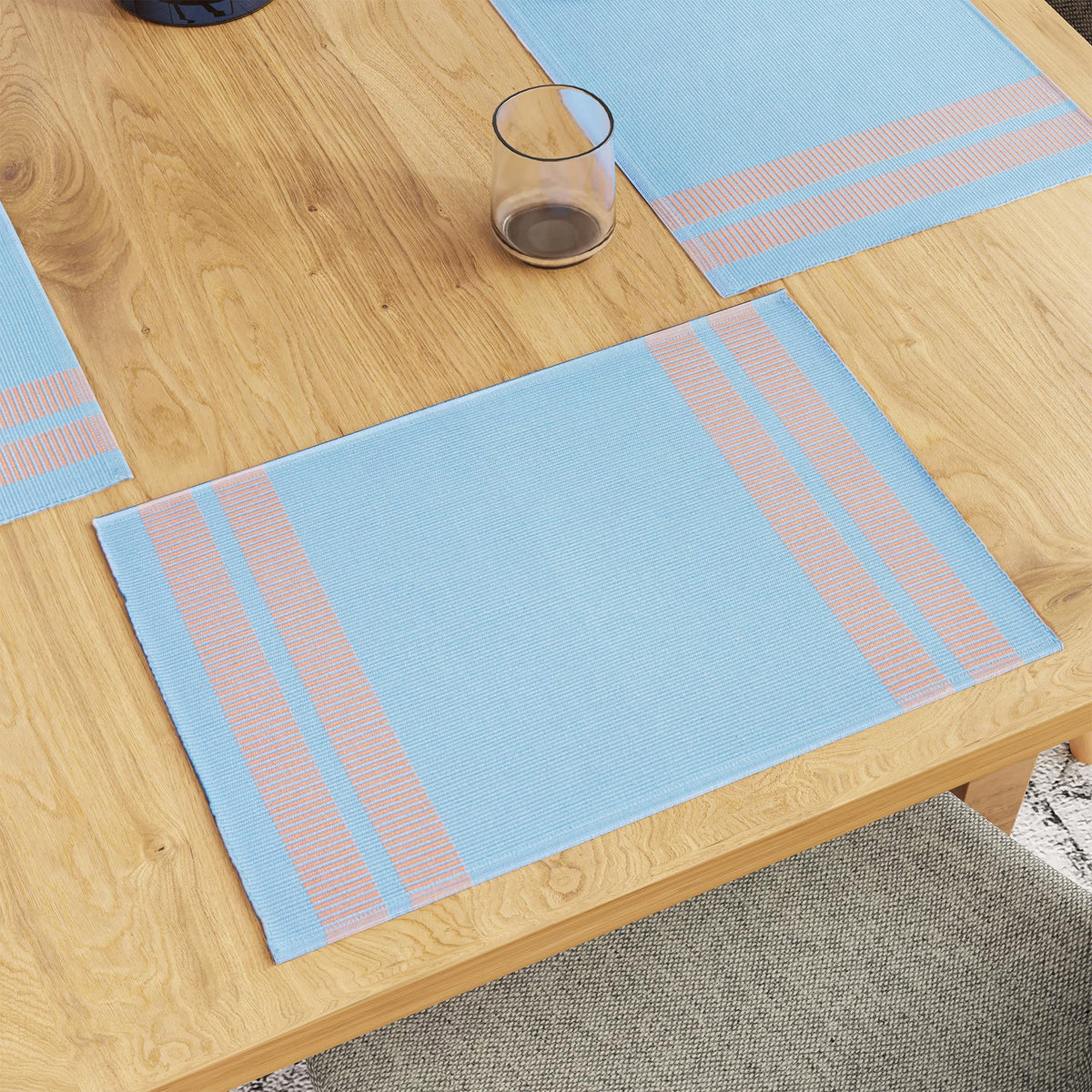 Encasa XO Dining Table Placemats, Ribbed Cotton Non-Slip Place Mats Blue Kafalo