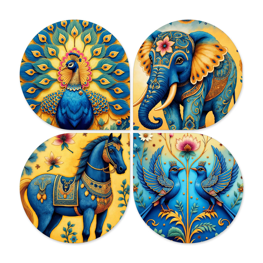 Artvibes Traditional Animal Wooden Art Decoration Item for Living Room | Festive Decor Art | Wall Art Painting For Hall | Graphic Artwork | Wall Illustrations | Gift Items (WH_8467N), Set of 4