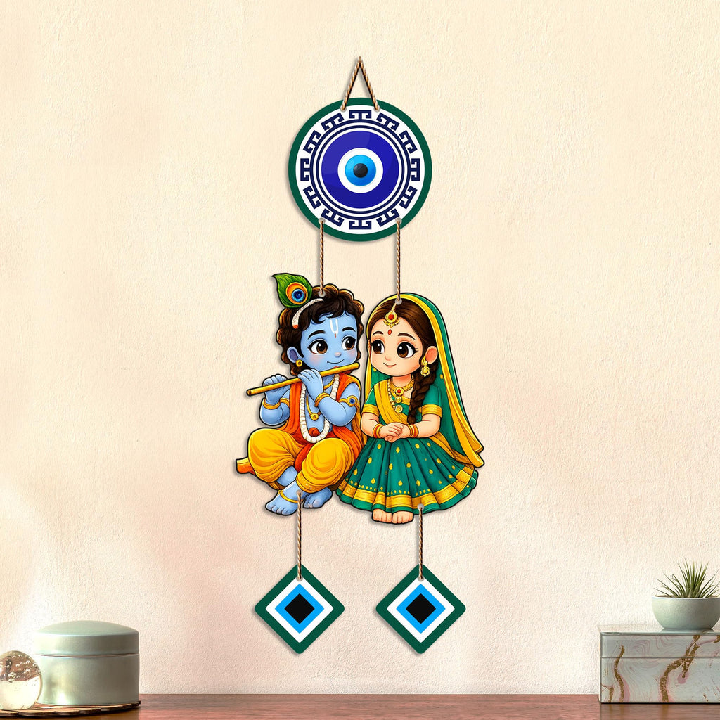 Artvibes Shree Radha Krishna Evil Eye Wall Decor for Home and Office | Nazar Suraksha Hanging for Entrance Living Room Temple | Spiritual Vastu Good Luck Decorative Gift (WH_8578N)