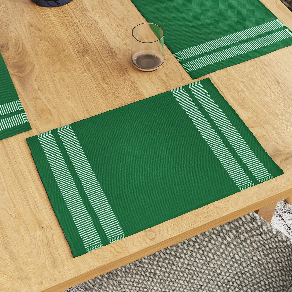 Encasa XO Dining Table Placemats, Ribbed Cotton, Heat Resistant Green Kafalo