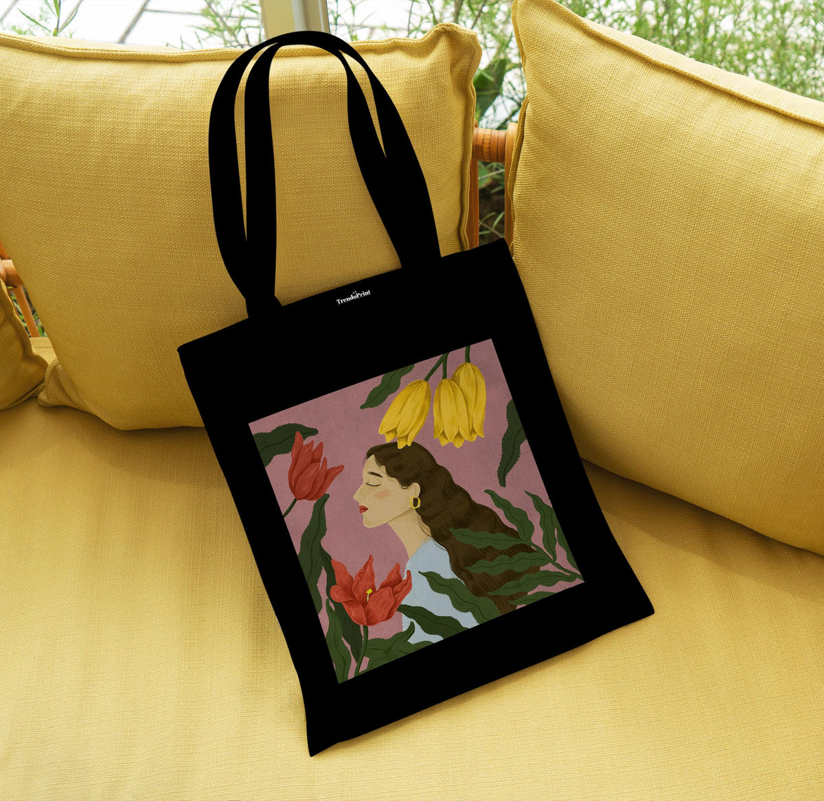 TrendoPrint Eco-Friendly Printed Black Tote Bag 14 x 16 inch with Makeup Pouch for College, Shopping and Travelling (TB147)