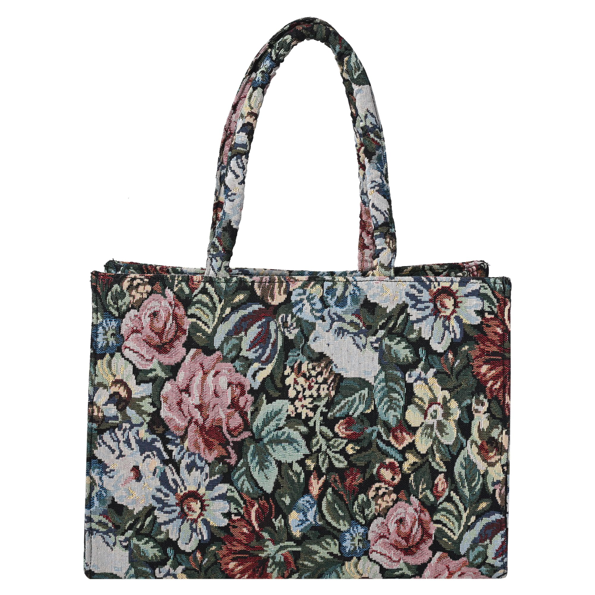 ENSAC Premium Cotton Tote Bag for Women, Stylish Handbag for women with Zip Closure | Fit for Office Bag, College, Travel Use | Handcrafted in India (Cutwork-tote-big) (Green-Floral)