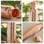 INDIAN ART VILLA Copper Hammered Design Water Bottle - 750 ML, Ayurvedic Health Benefits, Ideal for Home, Office, Gym, Travel, and Gifting, Pack of 1