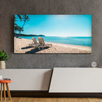 VIBECRAFTS Canvas Paintings for Living Room Drawing Room wall Painting of Beautiful Beach with Chair & Blue Sky for Home|Office|Gift(PTVCH_2385N)