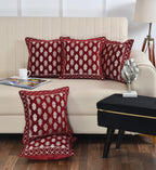 DECOMIZER Jacquard Geomteric Cushion Covers 24 Inch X 24 Inch Set Of 5 Ethnic Motifs 240 TC Cushion Covers,Design- Ambi,Color- Maroon