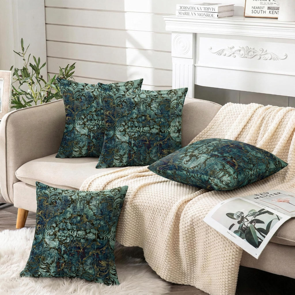 ishro home Premium Cushion Cover 18 inch x 18 inch | Luxury European Mosha Fabric | Love at First Sight Designs | Hidden Zipper | Machine Washable, Non- Fading | (4, Shahi Marrakech, 18 x 18 Inches)