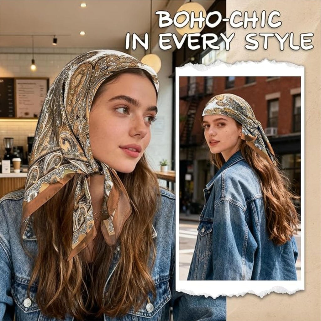 druenza™ 27.5 inch Square Silk Scarf for Women Stylish | Satin Scarf for Bandana, Hair Wrapping, Fashionable Top, Heads Scarf, Hijab, Suit, Blazers & Shirts | Silk Scarves Bandanas for Women
