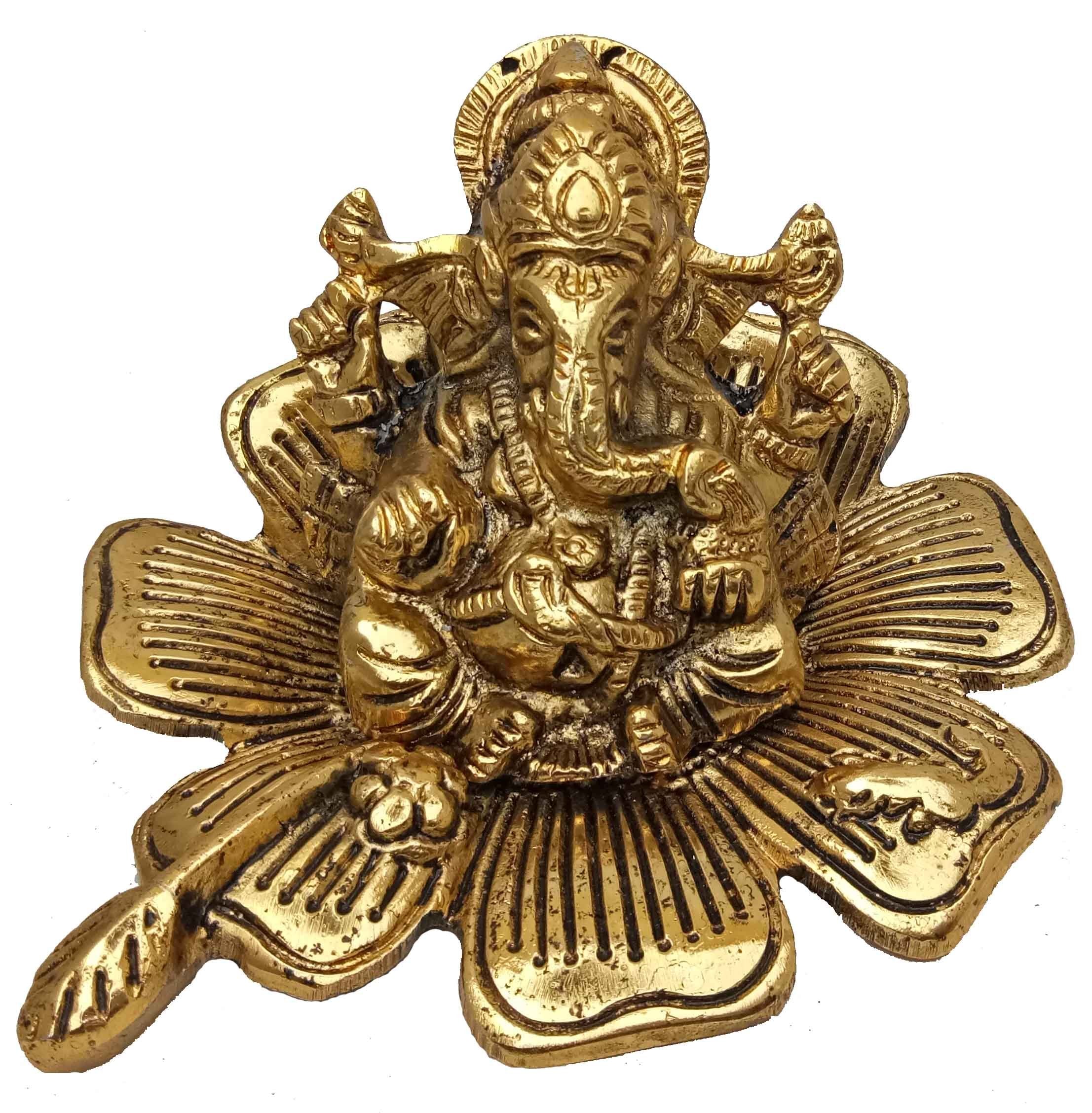 Prince Home Decor & Gifts Metal Ganesh Gold Polish Leaf for Home Decor and Gift Purpose(12 x12 x 8 cm)