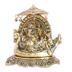 KridayKraft Metal Ganesha Statue Sitting on Boat, ganpati Bappa Religious Idol,Metal Ganesh ji Showpiece Figurines- Medium, Gold