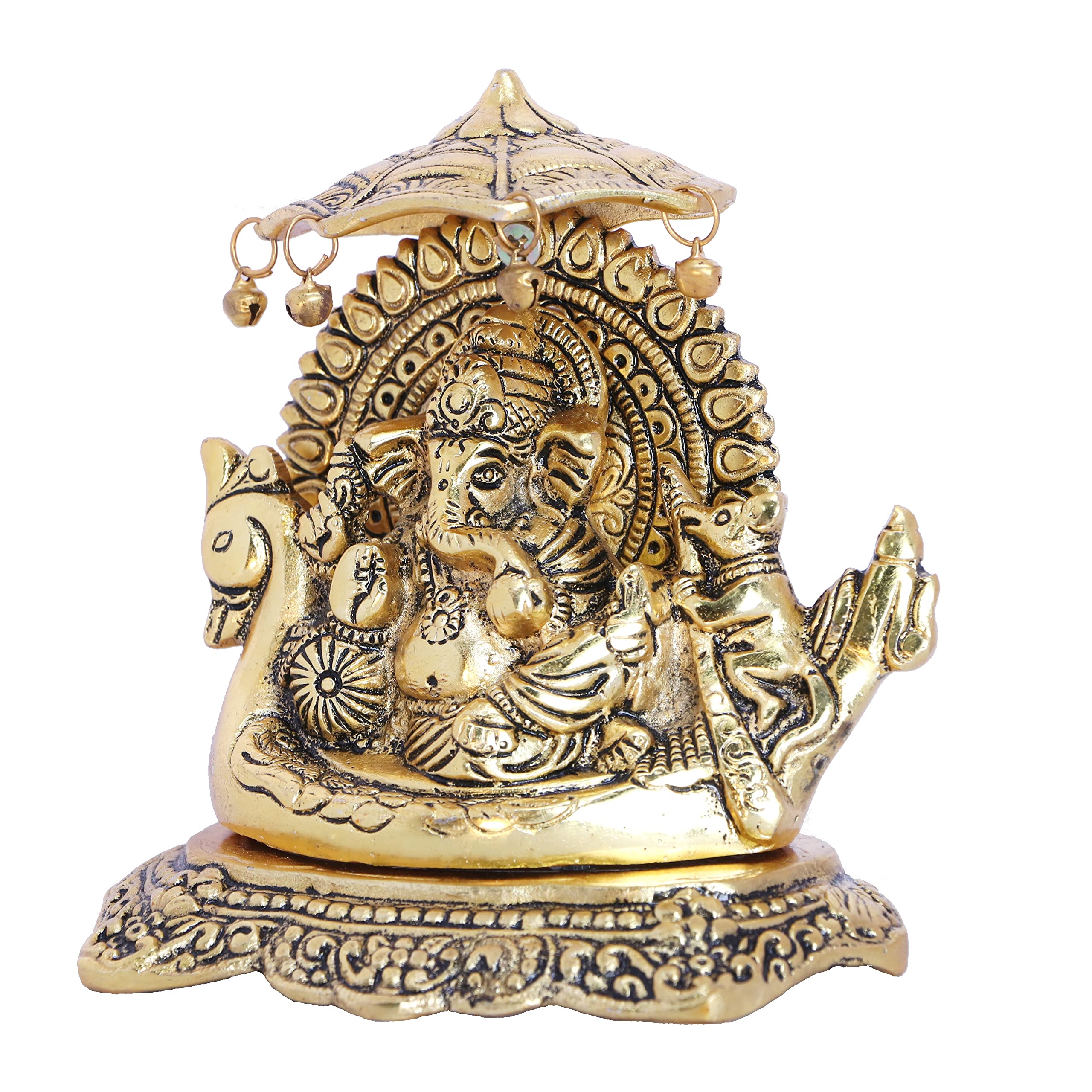 KridayKraft Metal Ganesha Statue Sitting on Boat, ganpati Bappa Religious Idol,Metal Ganesh ji Showpiece Figurines- Medium, Gold