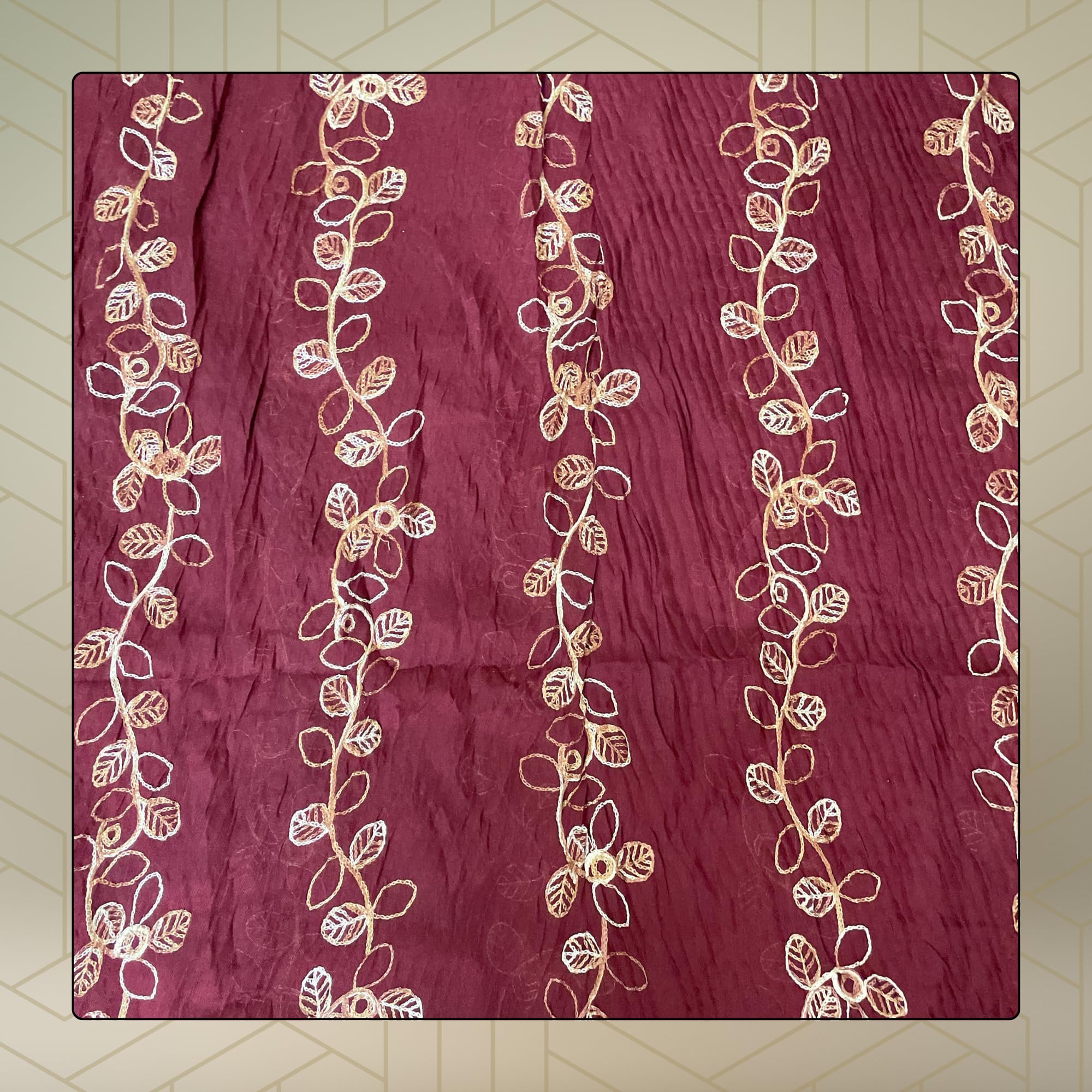 FAHABO Scarf for Women Stylish Pleated Viscose Cotton with Embroidery and Tassels | Hijab Scarf | Stole | Soft, Lightweight, and Latest Scarves | 72 x 33 Inches (Cherry Maroon)