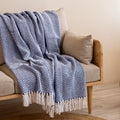HOMEMONDE Premium Cotton Woven Throw for Sofa, Couch, Bed, Chair Decoration with Soft Fringes, 50 X 60 Inches - Blue Chevron, 200 tc Kafalo