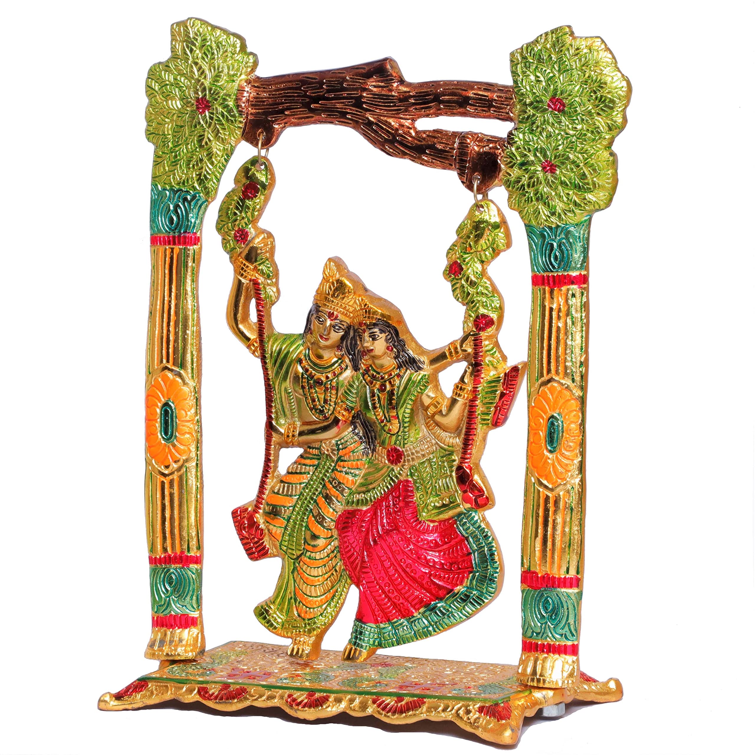 KridayKraft Metal Colourfull Radha Krishna Idol on Swing Jhula Decorative Showpiece Figurine Religious Idols for Home Office Statue Murti for Decoration & Pooja Gifting Purpose Sculpture