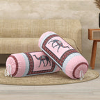 BLOCKS OF INDIA Cotton Hand Block Printed Bolster Cover | Booster Cover with Drawstring | Round Long Pillow Cover for Bed | Dewan Pillow Cover Set 16 X 32 | Set of 2 (Pink Camel)