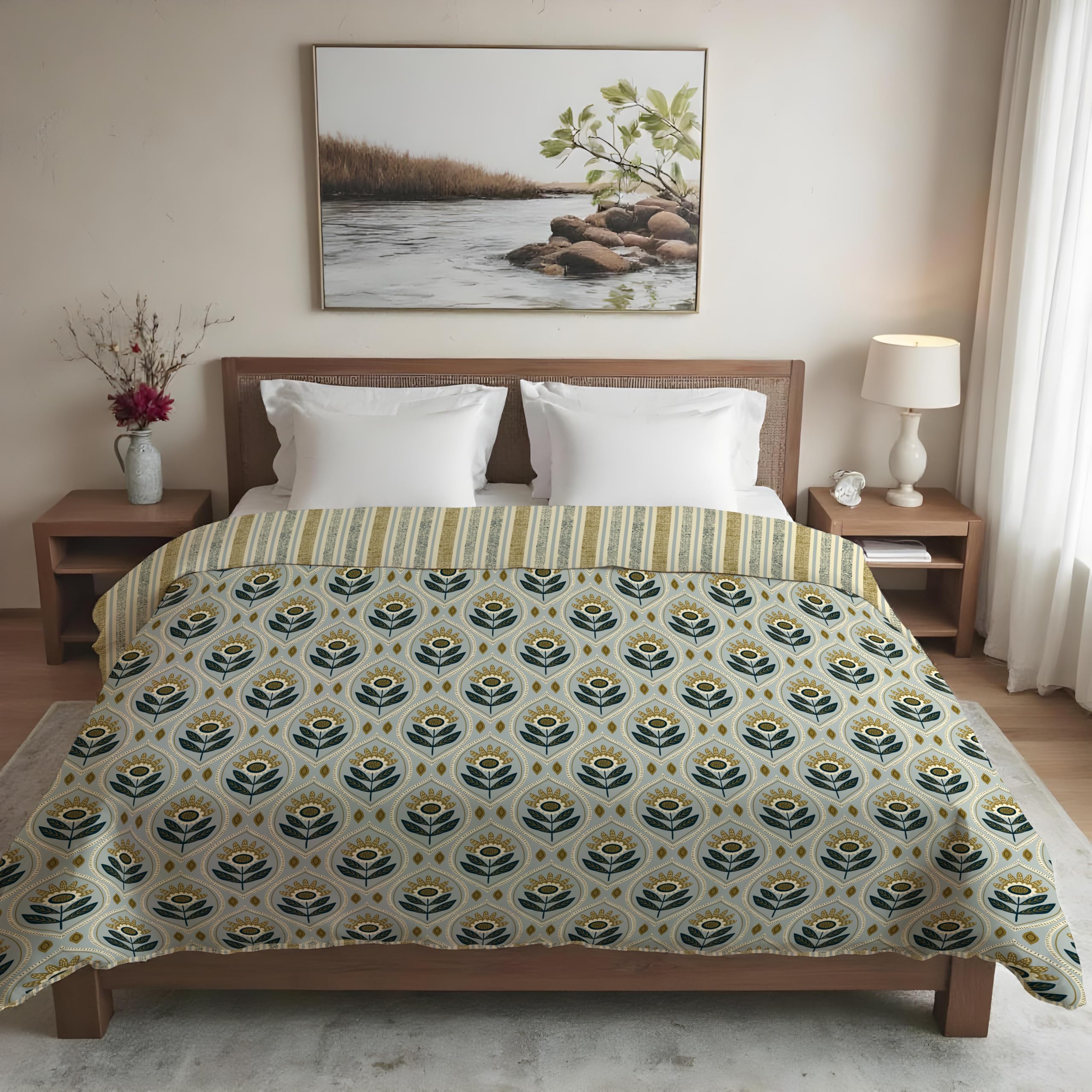 Wakefit Essentials All Season Dohar | Double(90x88 Inch) | 110 GSM | 100% Cotton | Reversible Design | AC Blanket | Zara, Multicolor Kafalo